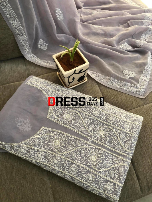 Grey Pearl Lucknowi Chikankari Suit Suits