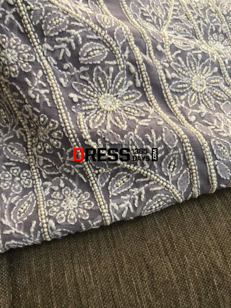 Grey Pearl Lucknowi Chikankari Suit Suits