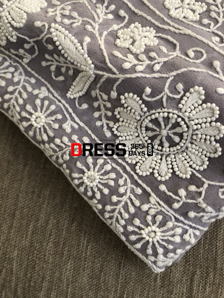 Grey Pearl Lucknowi Chikankari Suit Suits