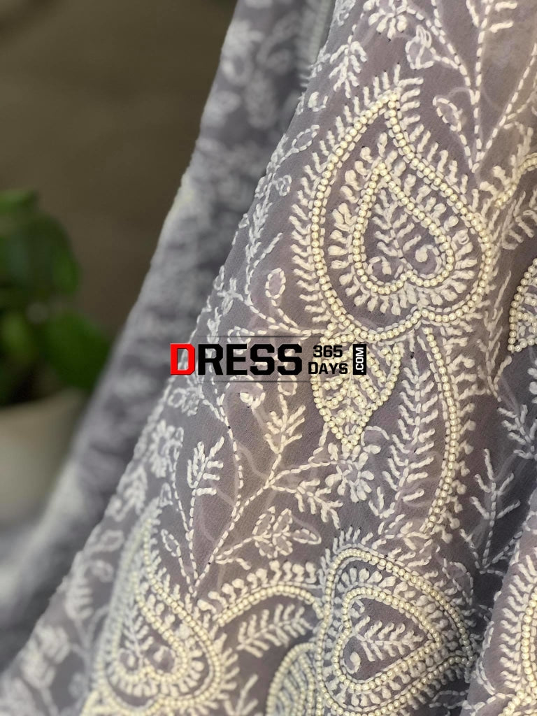 Grey Pearl Lucknowi Chikankari Suit Suits