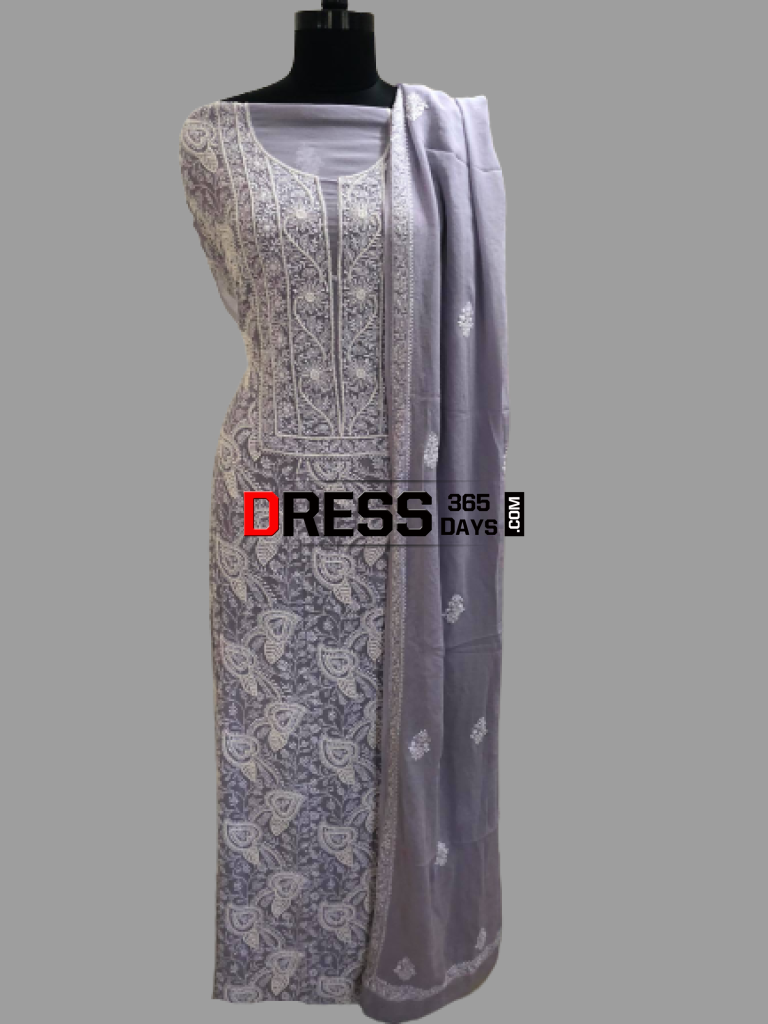 Grey Pearl Lucknowi Chikankari Suit Suits