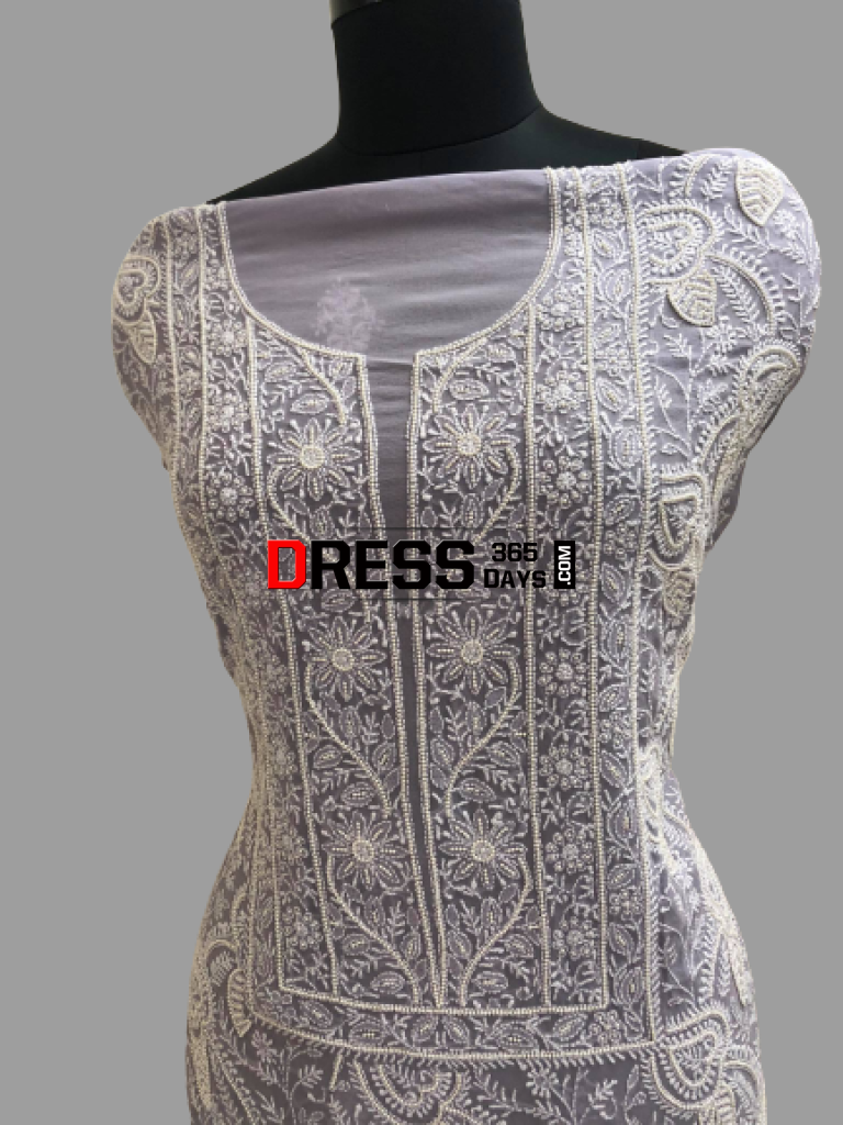 Grey Pearl Lucknowi Chikankari Suit Suits
