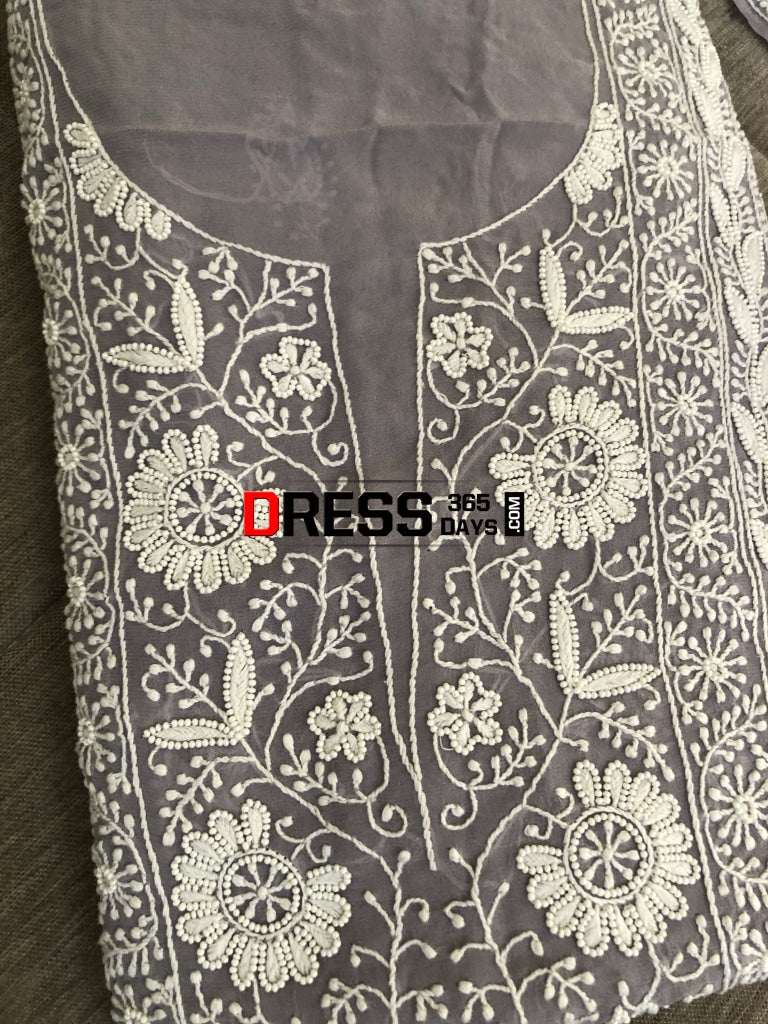 Grey Pearl Lucknowi Chikankari Suit Suits