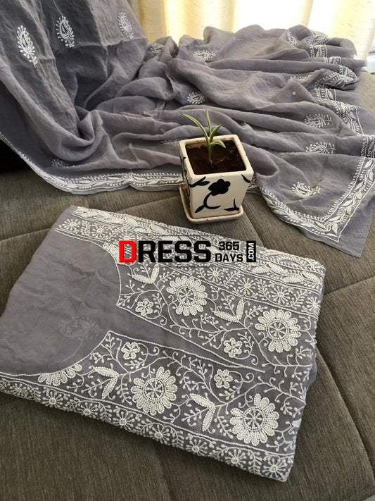 Grey Pearl Lucknowi Chikankari Suit Suits
