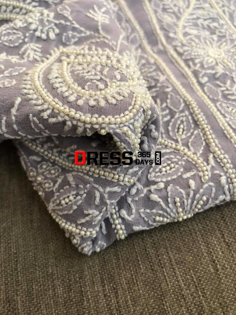 Grey Pearl Lucknowi Chikankari Suit Suits