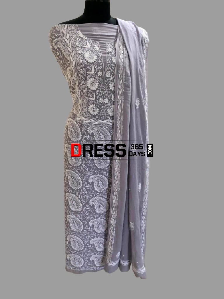 Grey Pearl Lucknowi Chikankari Suit Suits