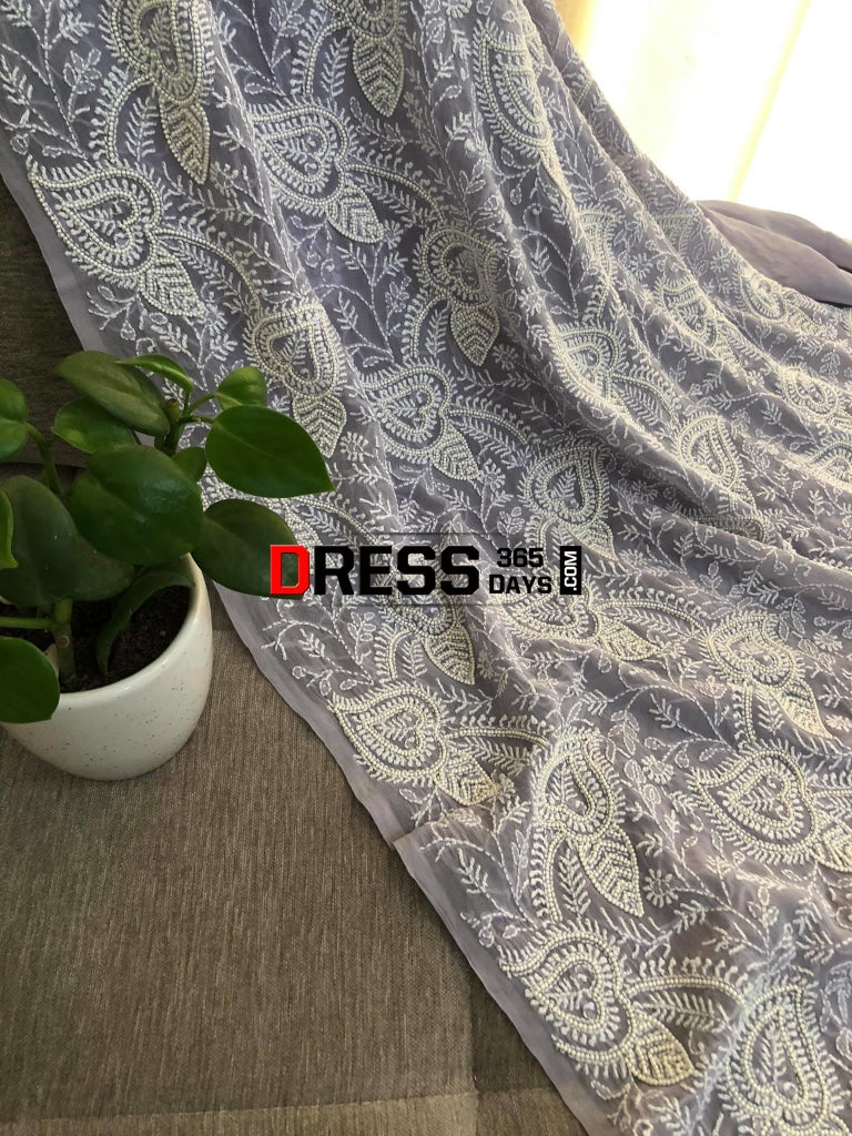 Grey Pearl Lucknowi Chikankari Suit Suits