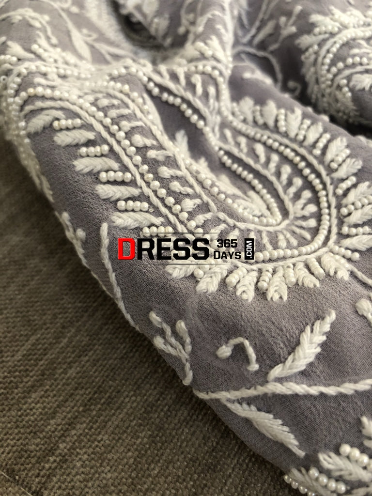 Grey Pearl Lucknowi Chikankari Suit Suits