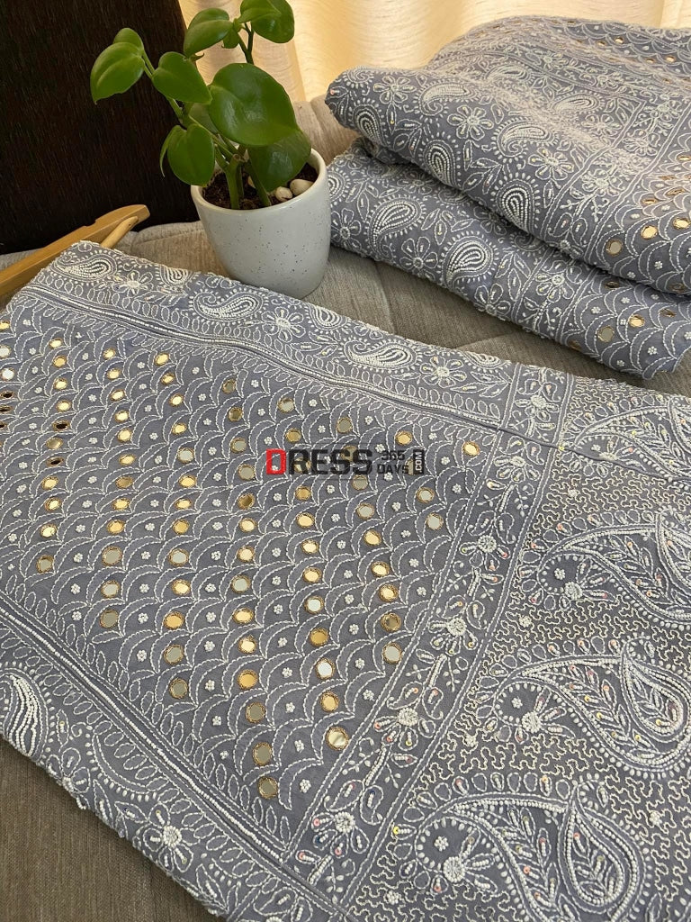 Grey Pearl & Mirror Chikankari Lehenga Set