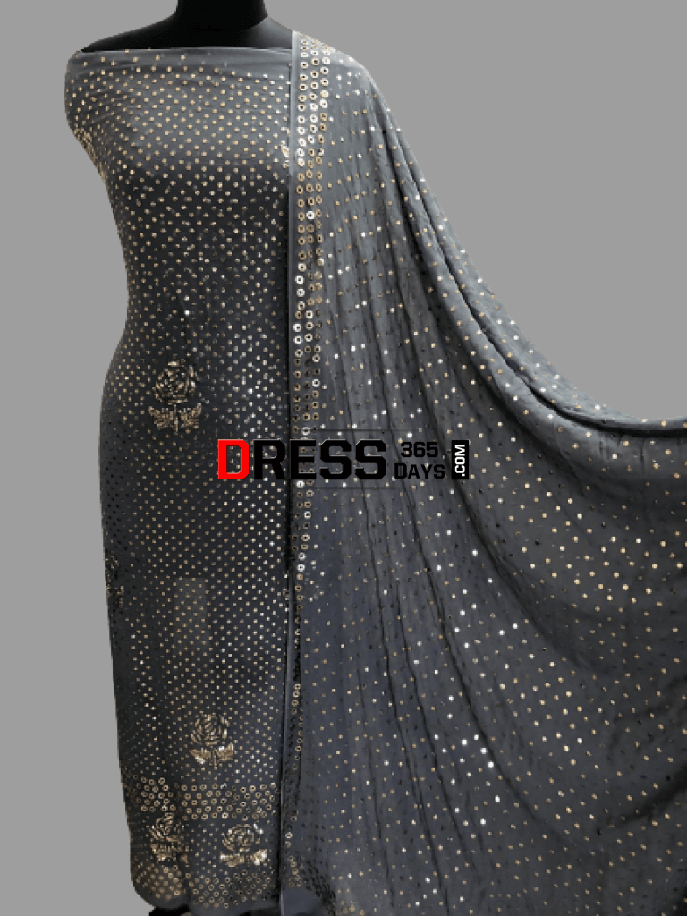 Grey Pure Georgette Kamdani Suit Chikankari Suits