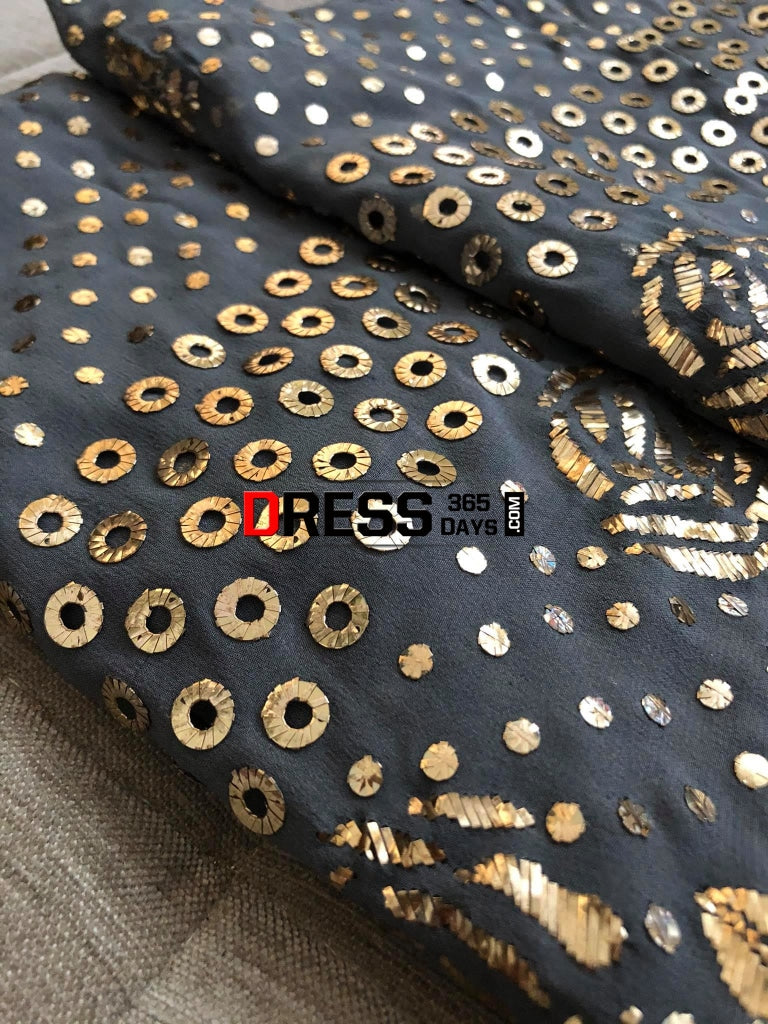 Grey Pure Georgette Kamdani Suit Chikankari Suits