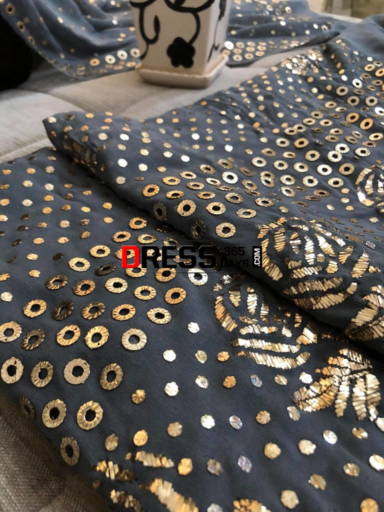 Grey Pure Georgette Kamdani Suit Chikankari Suits