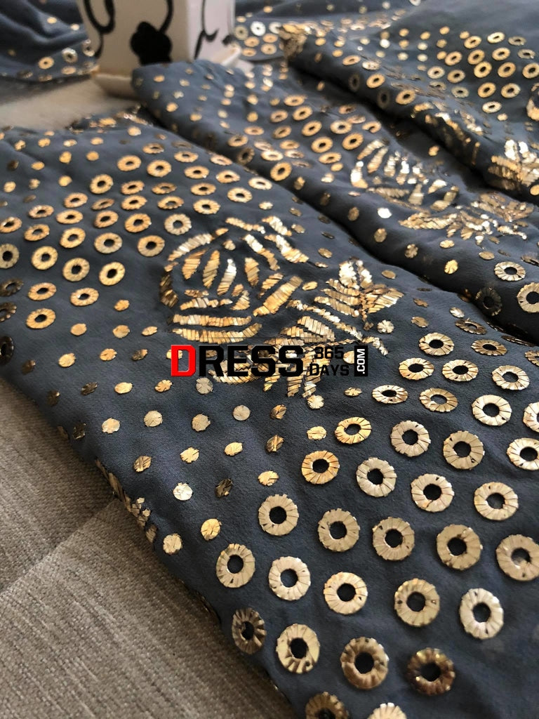 Grey Pure Georgette Kamdani Suit Chikankari Suits