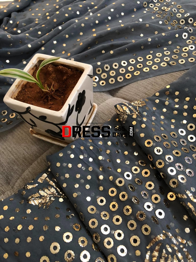 Grey Pure Georgette Kamdani Suit Chikankari Suits