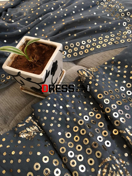 Grey Pure Georgette Kamdani Suit Chikankari Suits