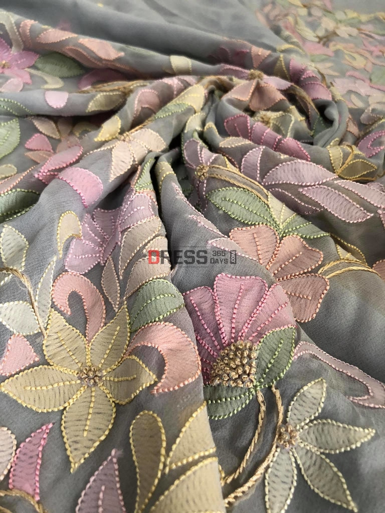 Grey Resham Chikankari & Parsi Gara Suit Suits