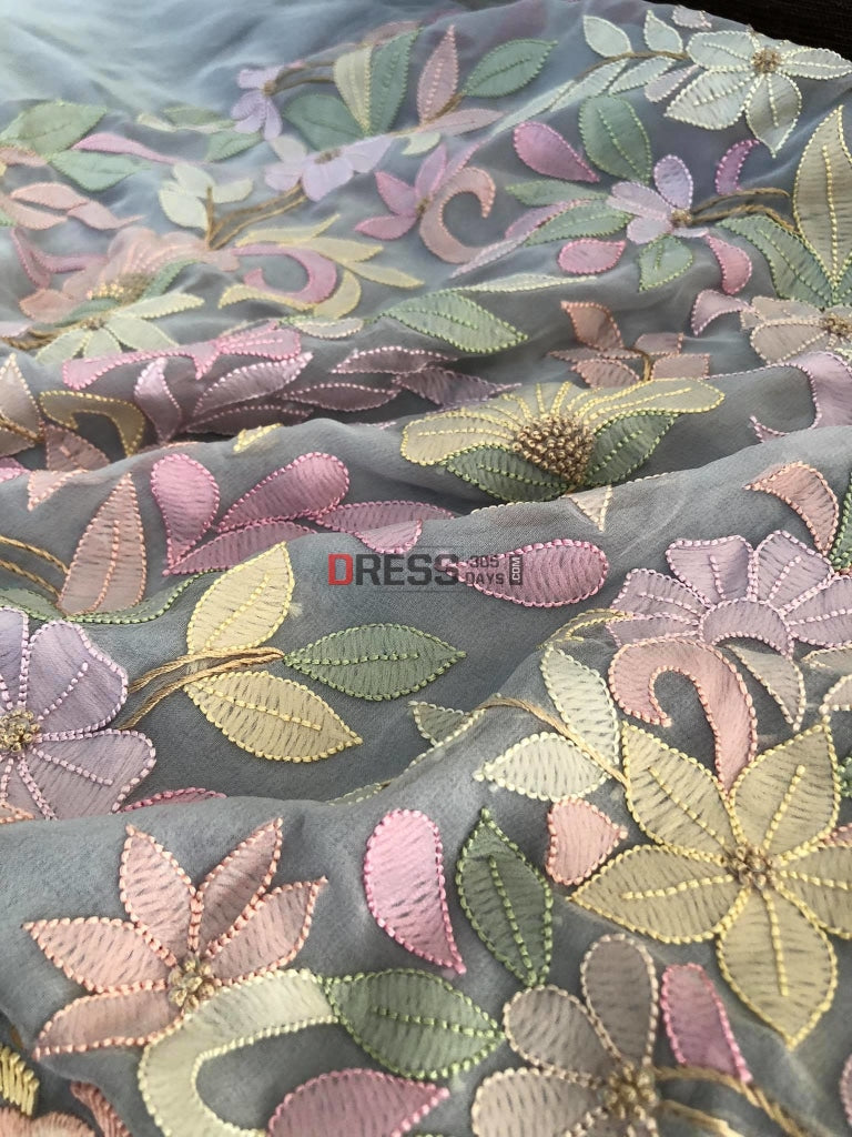 Grey Resham Chikankari & Parsi Gara Suit Suits