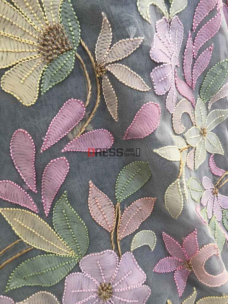 Grey Resham Chikankari & Parsi Gara Suit Suits