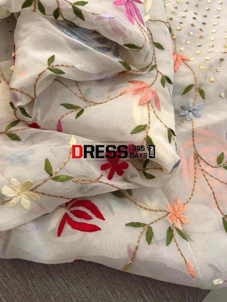 Hand Crafted Parsi Gara Mukaish Dupatta Chikankari