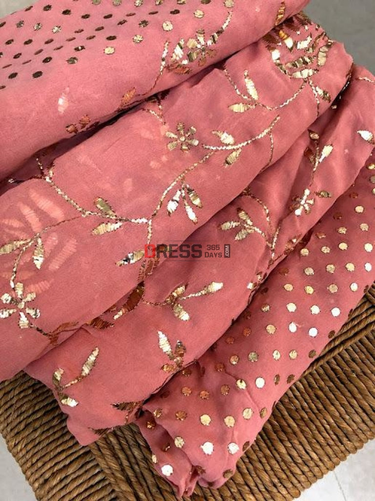 Pure Georgette Mukaish Saree Chikankari