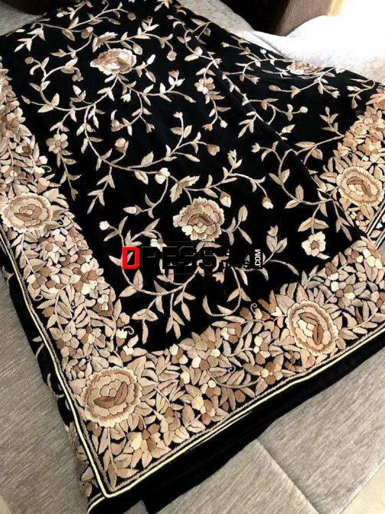 Hand Embroidered Black Parsi Gara Saree