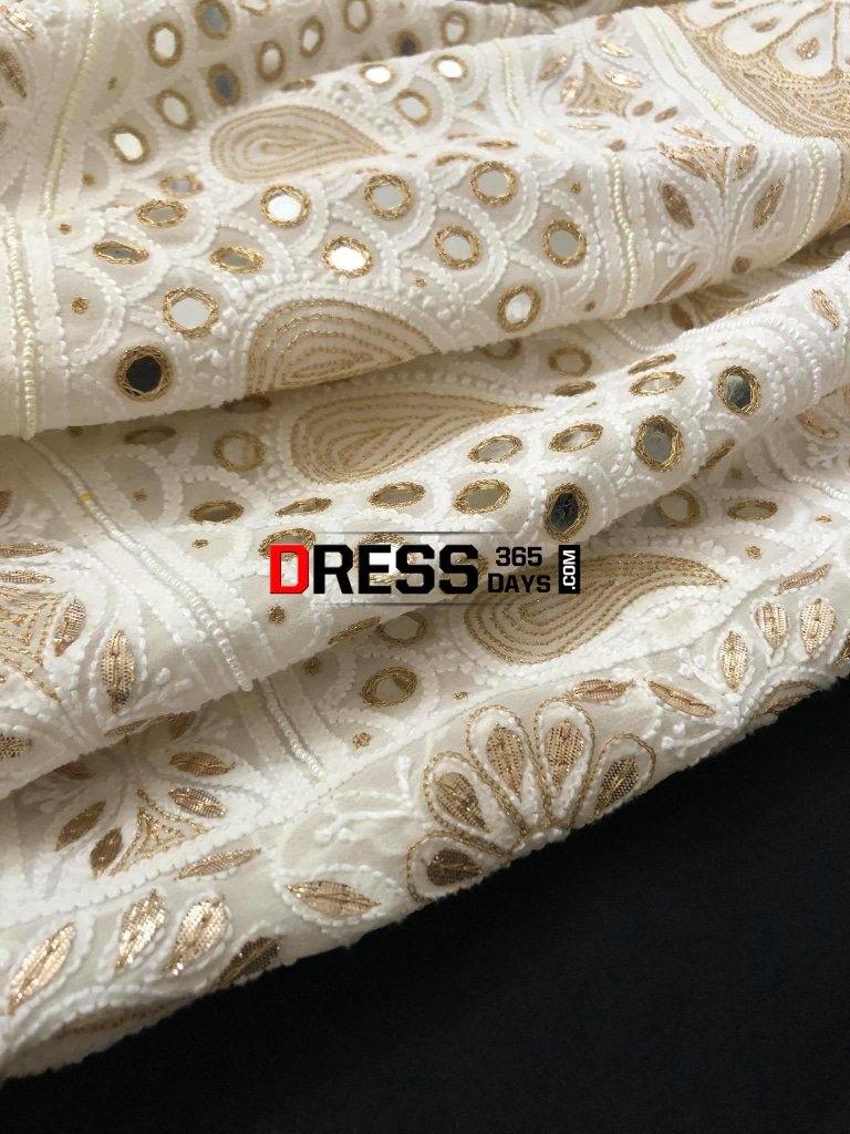 Hand Embroidered Chikankari Gota Patti And Mirror Work Saree
