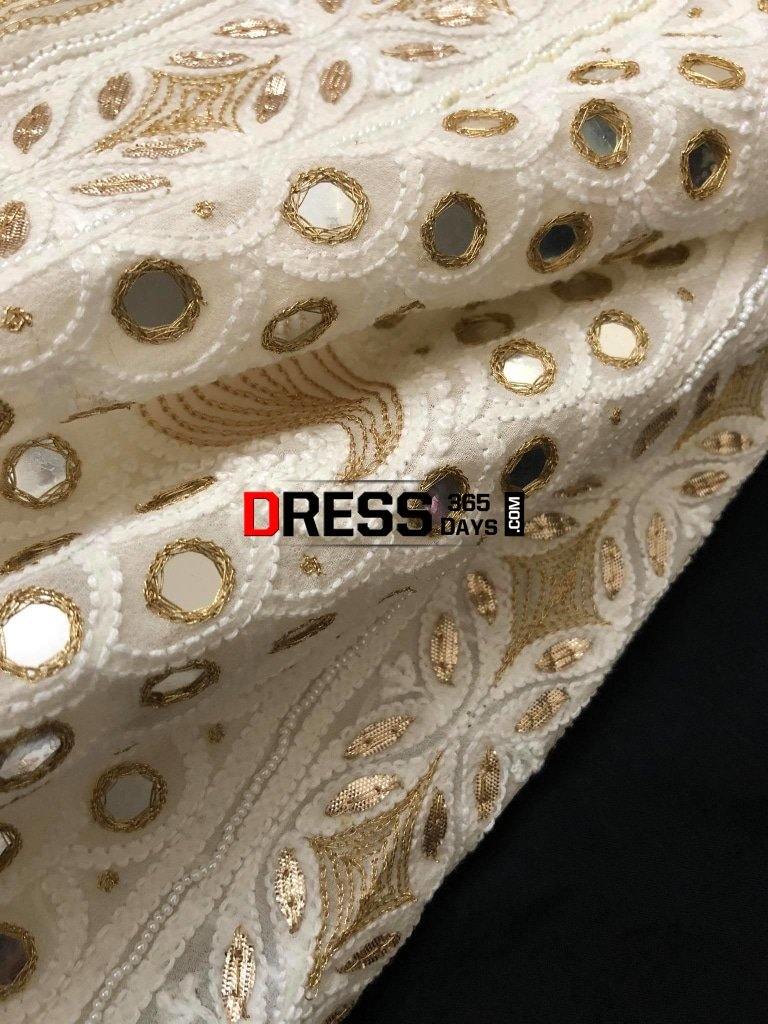 Hand Embroidered Chikankari Gota Patti And Mirror Work Saree