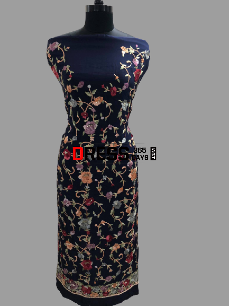 Hand Embroidered Crepe Parsi Gara Three Piece Suit Suits