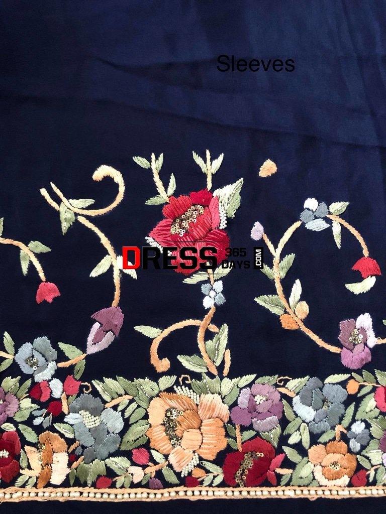 Hand Embroidered Crepe Parsi Gara Three Piece Suit Suits