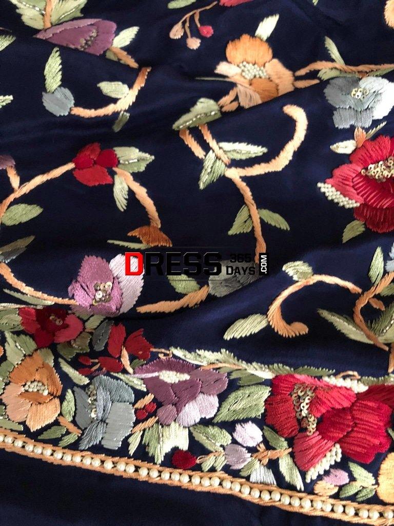 Hand Embroidered Crepe Parsi Gara Three Piece Suit Suits