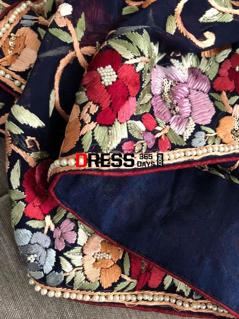 Hand Embroidered Crepe Parsi Gara Three Piece Suit Suits