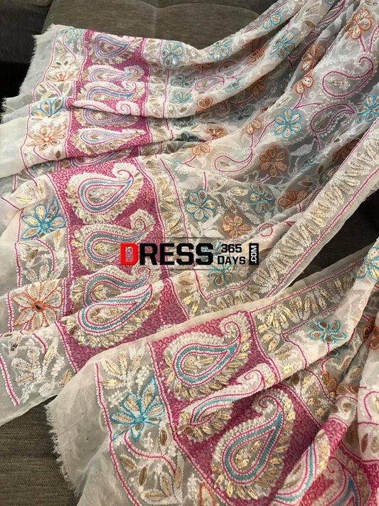 Hand Embroidered Multicolour Chikankari Gota Patti Dupatta