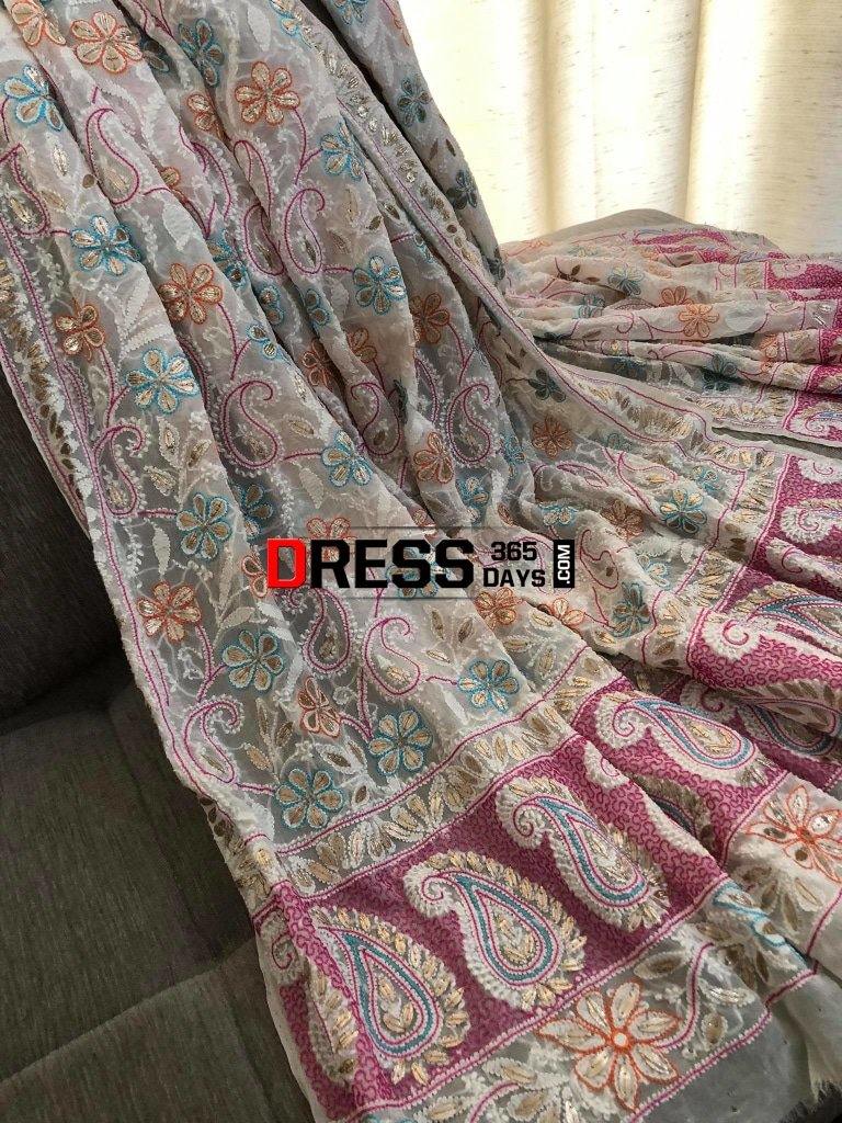 Hand Embroidered Multicolour Chikankari Gota Patti Dupatta
