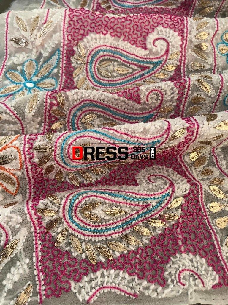 Hand Embroidered Multicolour Chikankari Gota Patti Dupatta