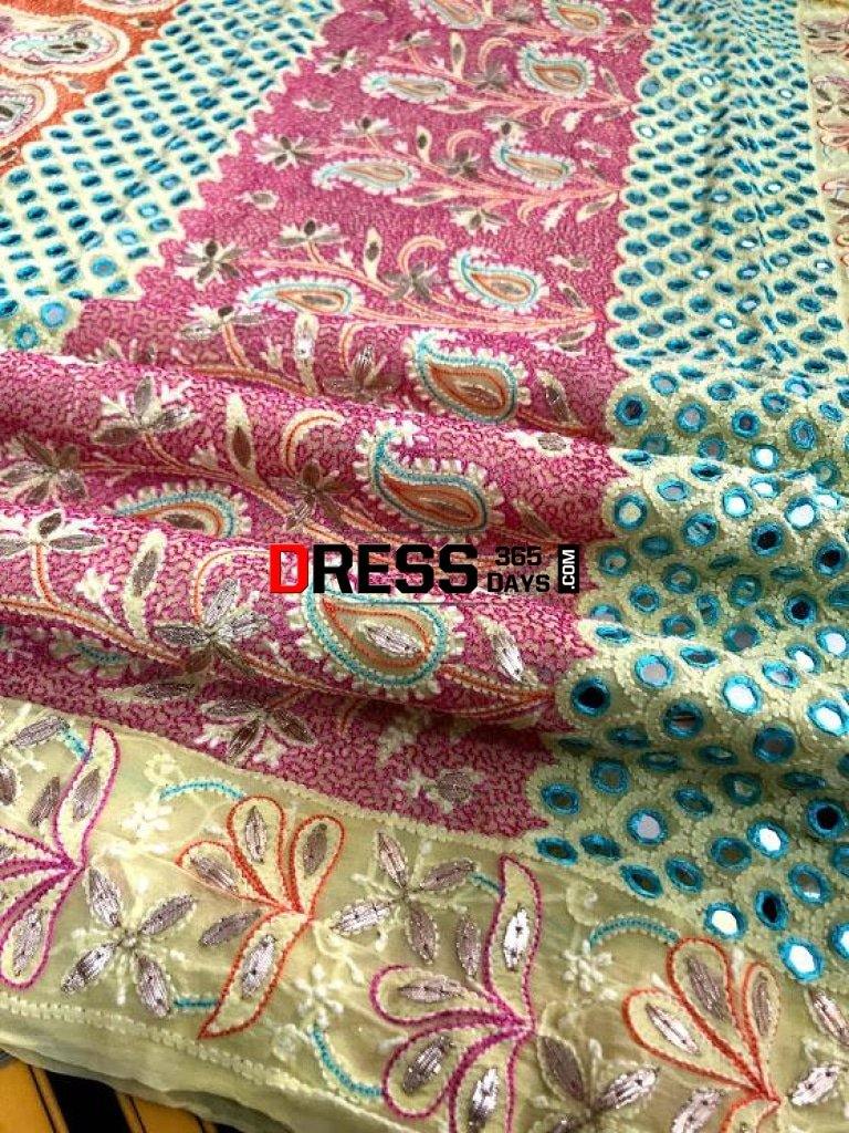 Multicolour Chikankari Gota Patti Mirror Work Saree