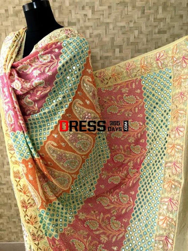 Multicolour Chikankari Gota Patti Mirror Work Saree