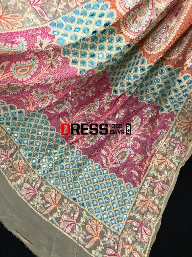 Hand Embroidered Multicolour Chikankari Gota Patti Saree