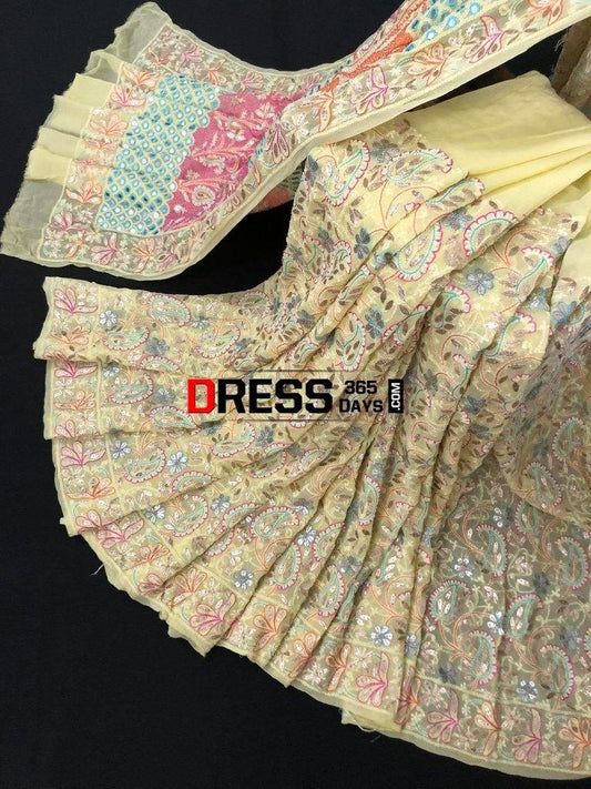 Hand Embroidered Multicolour Chikankari Gota Patti Saree