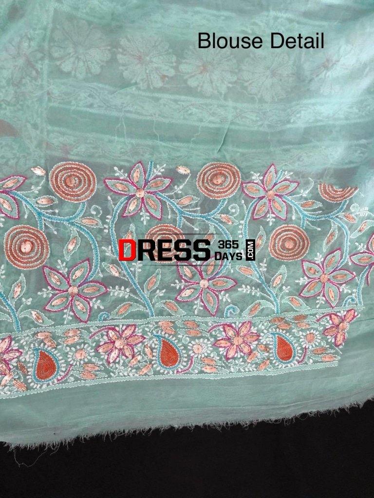 Hand Embroidered Multicolour Chikankari Saree With Gota Patti