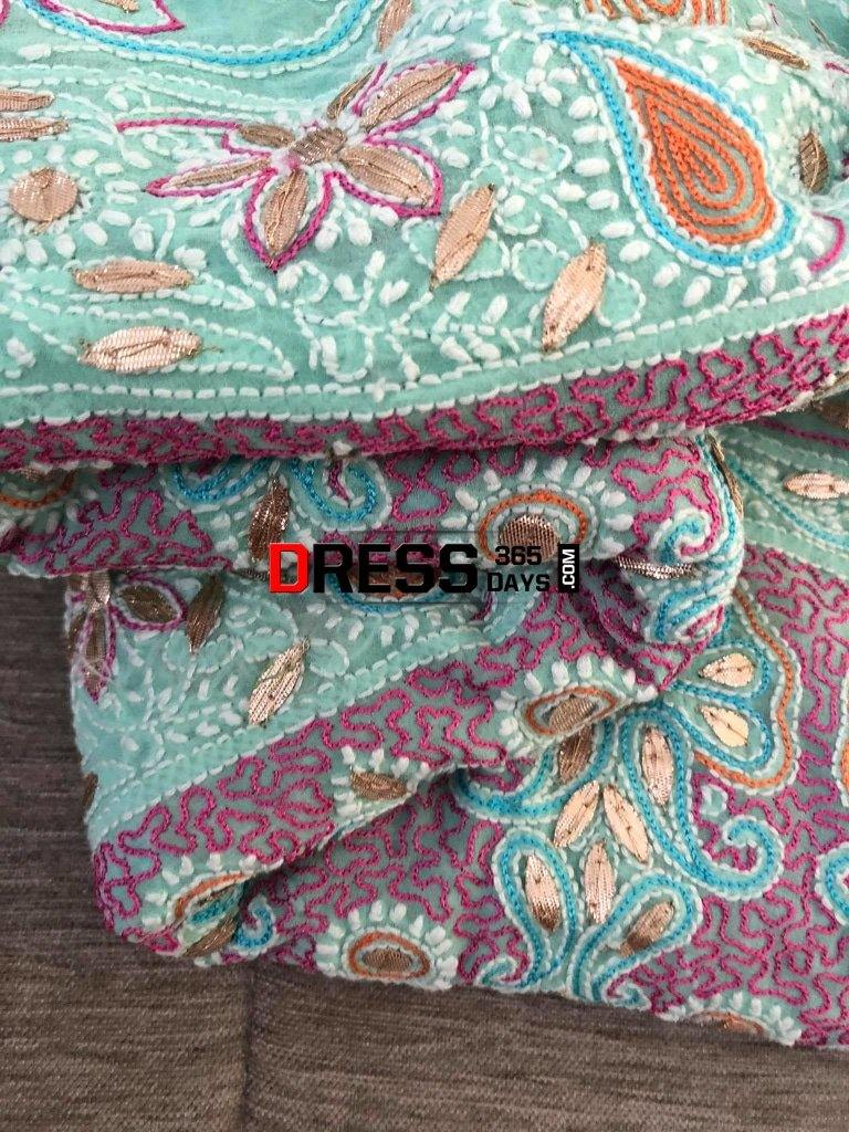 Hand Embroidered Multicolour Chikankari Saree With Gota Patti