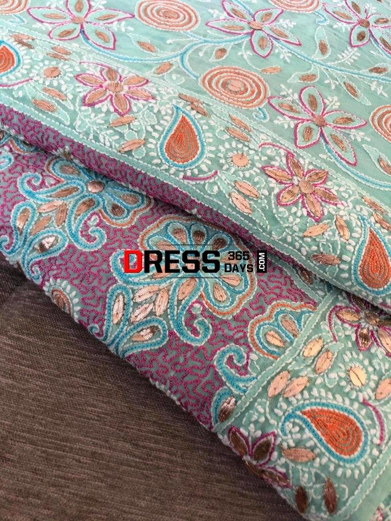Hand Embroidered Multicolour Chikankari Saree With Gota Patti