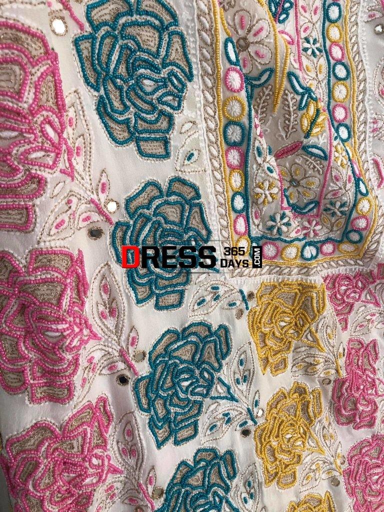 Hand Embroidered Multicolour Pearls Chikankari Suit  Dress365days