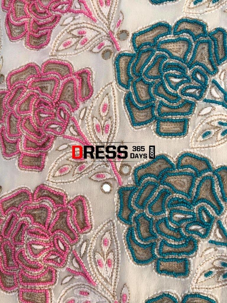 Hand Embroidered Multicolour Pearls Chikankari Suit Suits