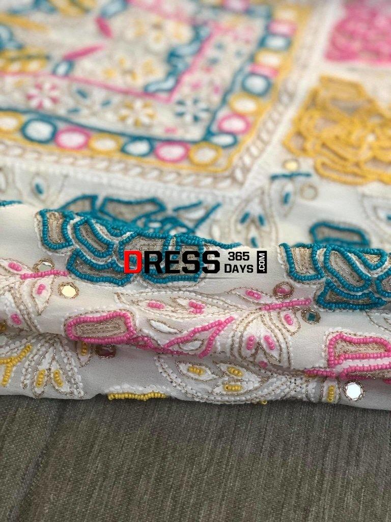 Hand Embroidered Multicolour Pearls Chikankari Suit Suits