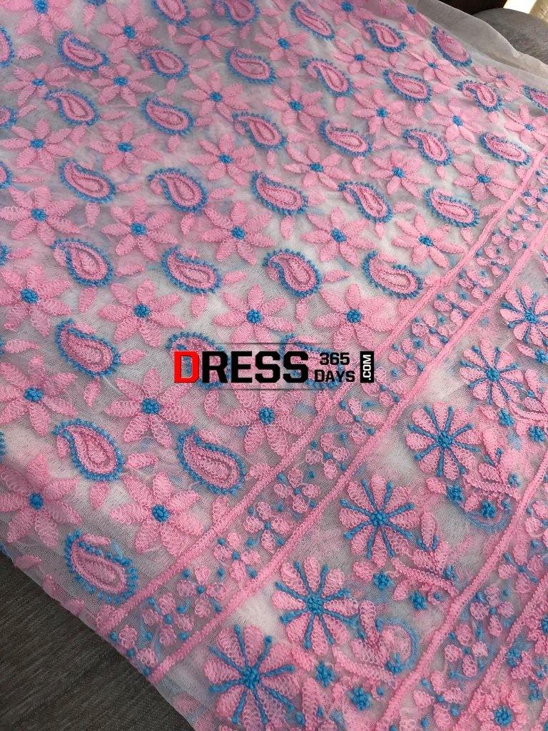 Hand Embroidered Net Lucknowi Chikankari Suit Suits