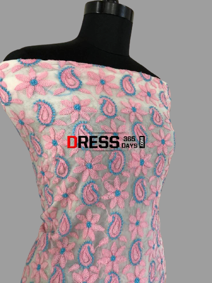 Hand Embroidered Net Lucknowi Chikankari Suit - Dress365days