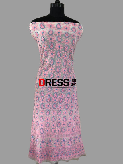Hand Embroidered Net Lucknowi Chikankari Suit - Dress365days