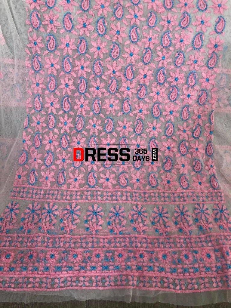 Hand Embroidered Net Lucknowi Chikankari Suit Suits