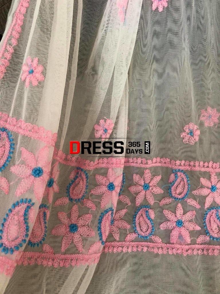 Hand Embroidered Net Lucknowi Chikankari Suit Suits
