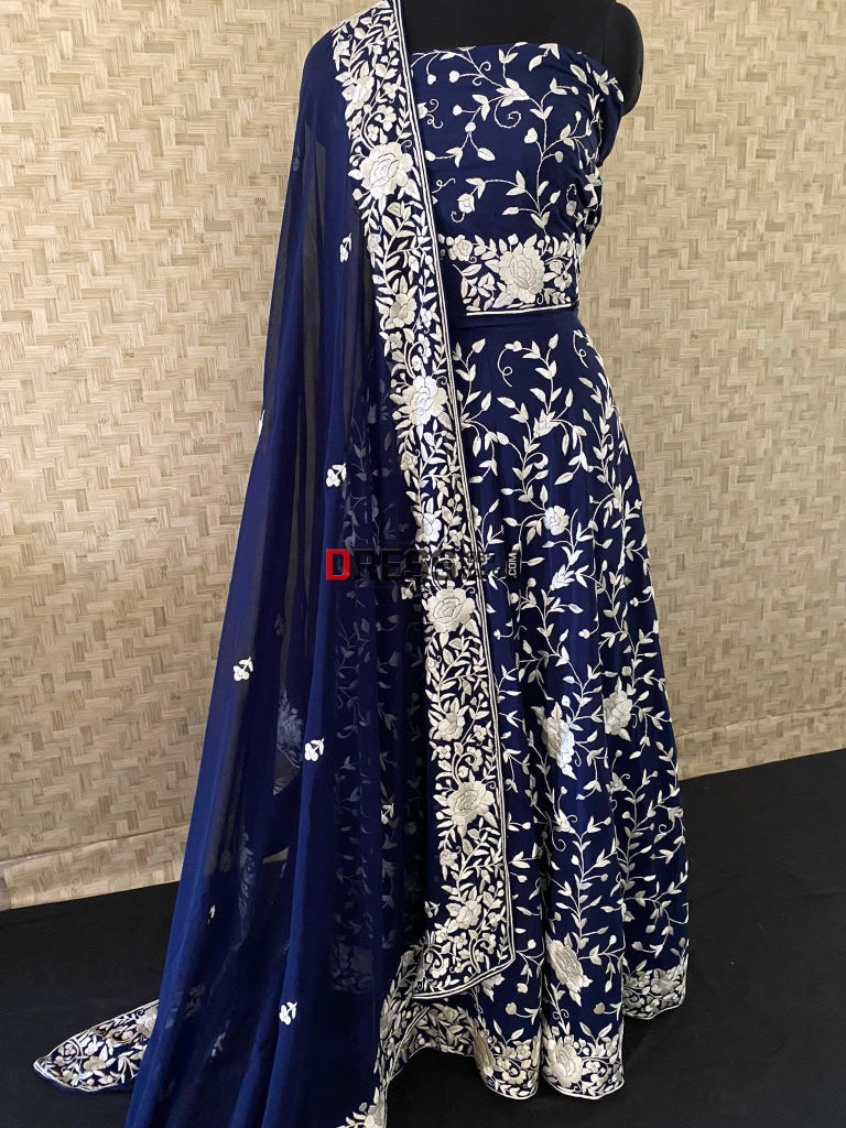 Hand Embroidered Parsi Gara Lehenga Set Chikankari